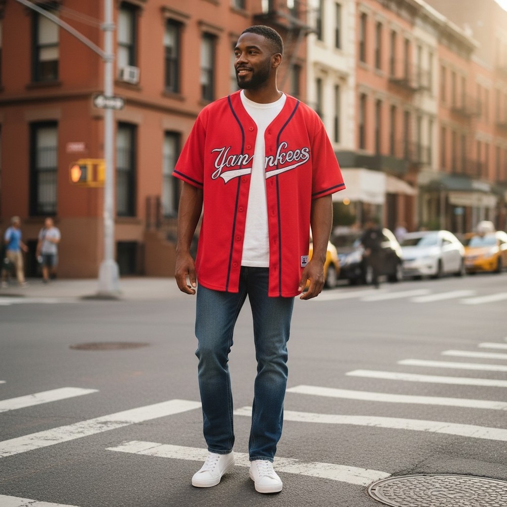 Vintage Mirage Baseball Jersey Medium Red EUC Yankees‎ Embroidered Buttons 90s
